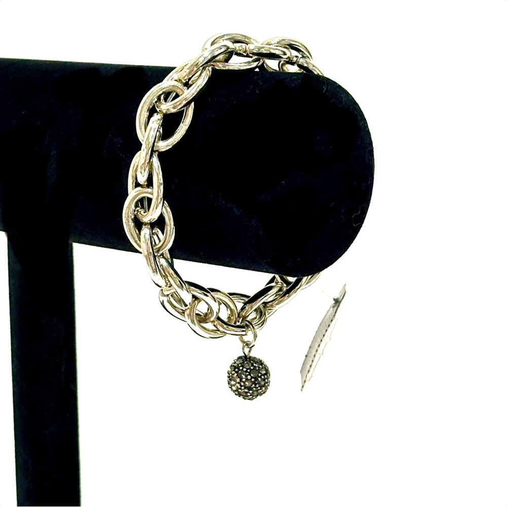 CHICO’s | Silver Large Round Link Bracelet with Pave Ball Charm | NWT | Classic - Picture 5 of 8